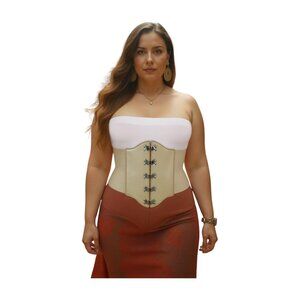 Women Wide Day Corset Belt Sexy Casual Elastic Band Beige Champagne Size L XL